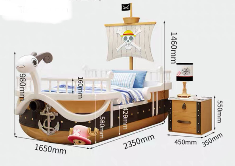 Pre-Order One Piece Ship-Themed Bed – Unique Anime Furniture for Pirate Fans (Include 2X One Piece Bedside Table+ 10cm Premium Mattresses）