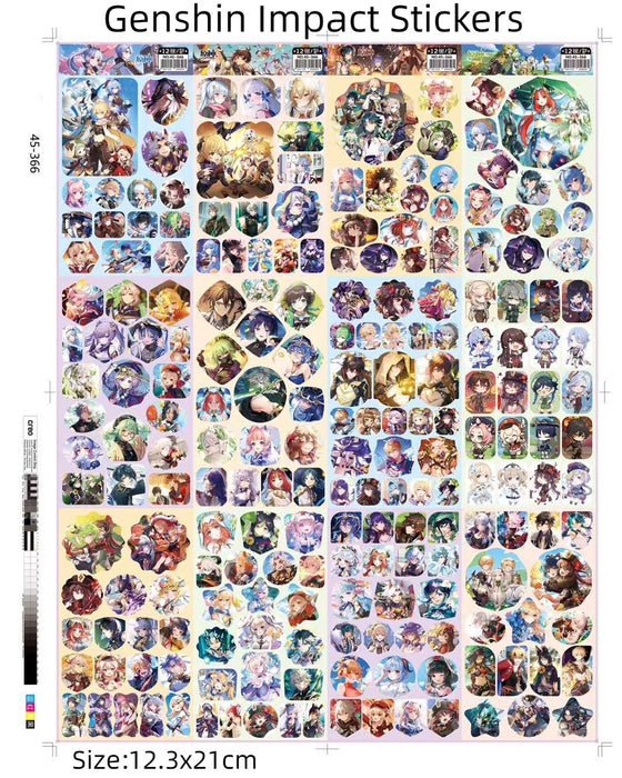 12 Sheets Genshin Impact Anime Stickers No:45-366