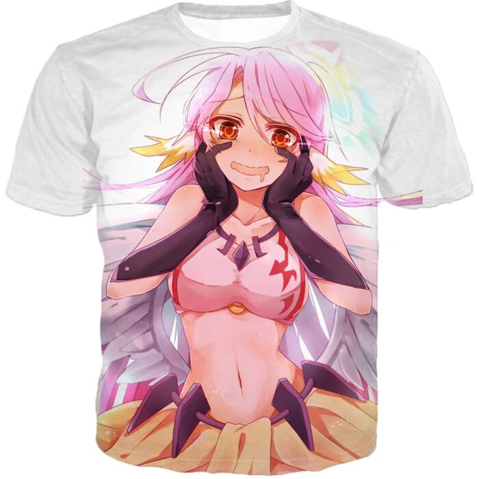 ANIME AHEGAO HENTAI NO GAME NO LIFE Jibril 3D PRINT PULLOVER T-SHIRT CLOTHES