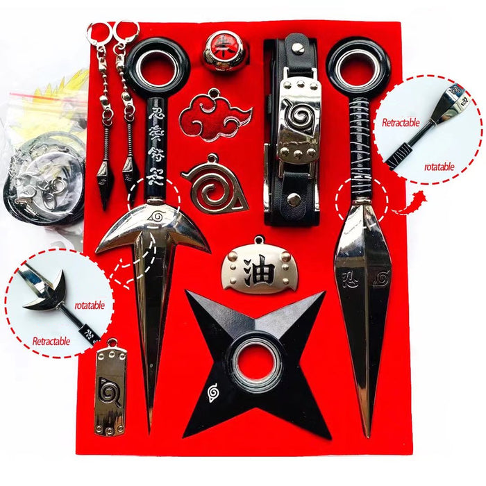 Anime Naruto Uzumaki Kunai Shuriken Wearing Pendant Ring Cosplay 10 pcs/set 1 Charm set accessories