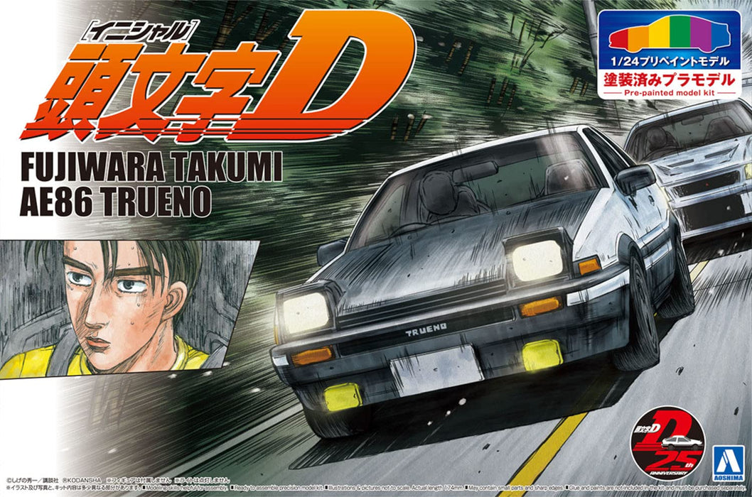 AOSHIMA Pre-Painted 1/24 Initial D Takumi Fujiwara Ae86 Trueno Project D Spec Plastic Model